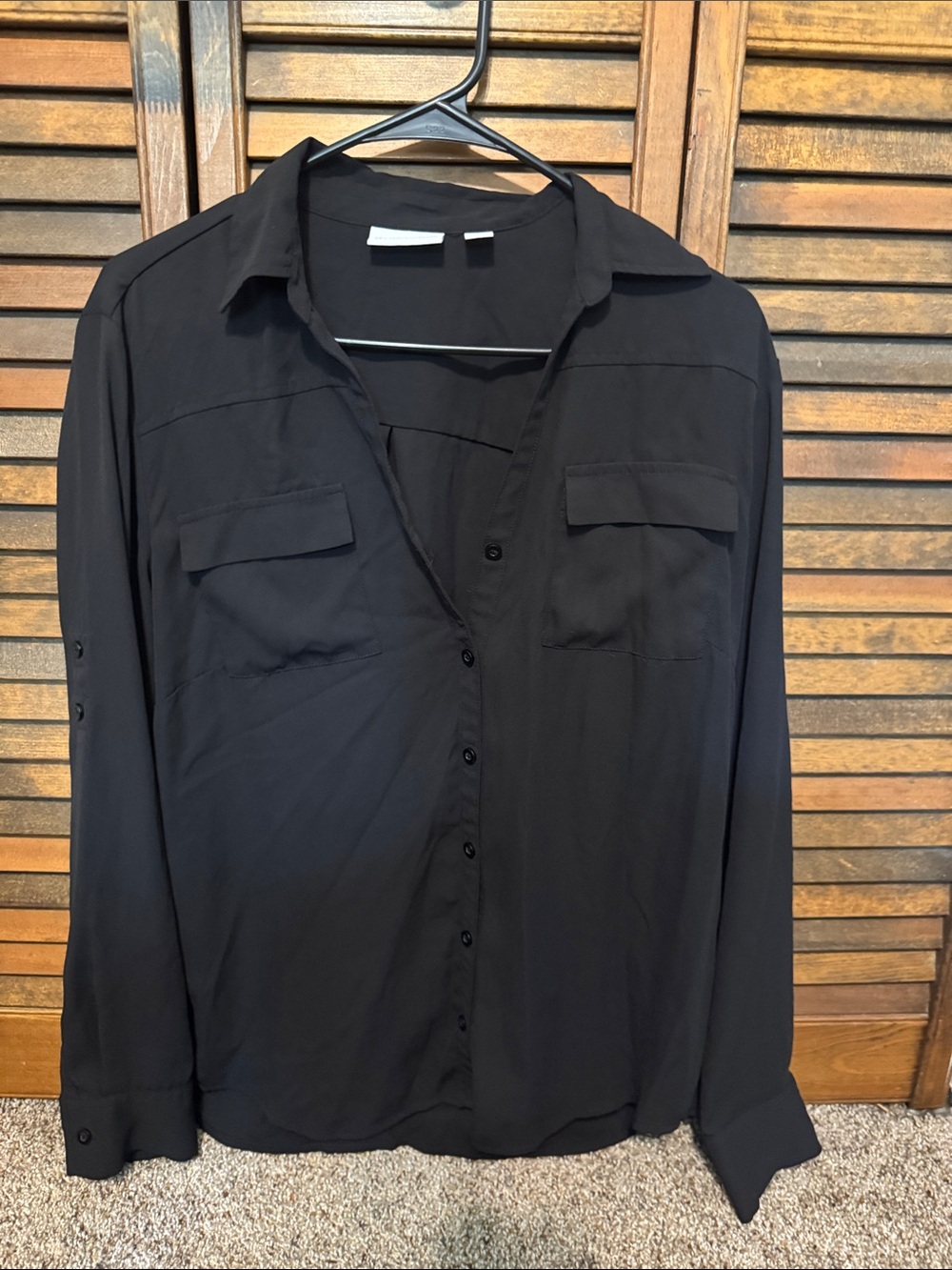New York & Company Black Long-Sleeve Button Down Shirt